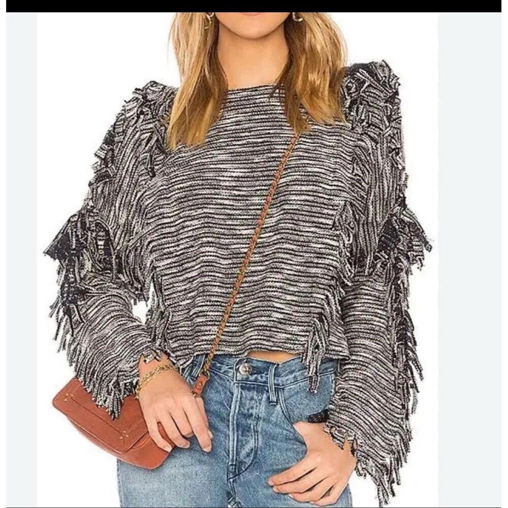 Misa Los Angeles m Sweater  l Karine Fringe Navy‎ Blue  White Crop Top $249